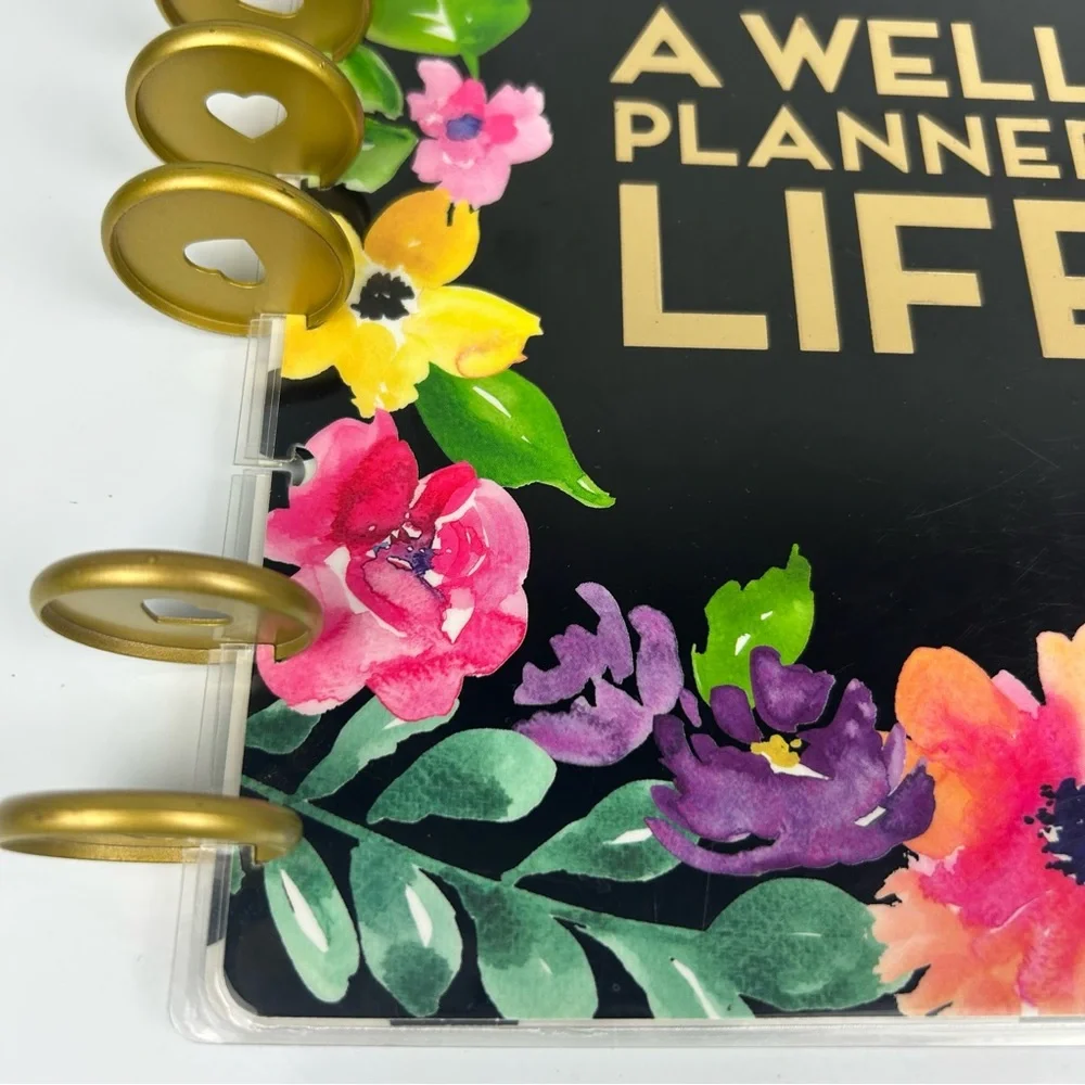 ⭐️The Happy Planner Create 365 a well planned life black floral planner cover